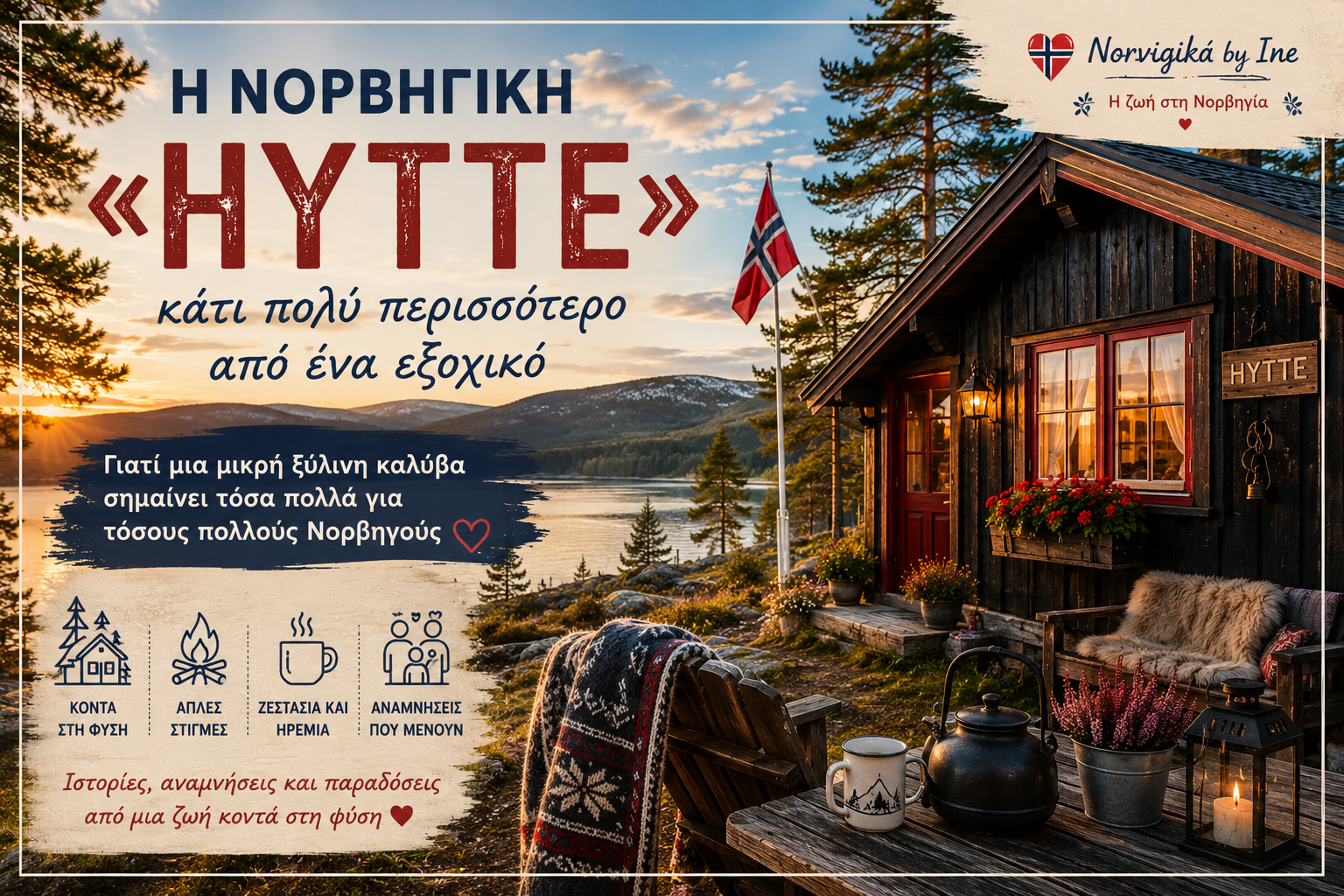 Η παραδοσιακή νορβηγική hytte δίπλα σε λίμνη μέσα στη φύση